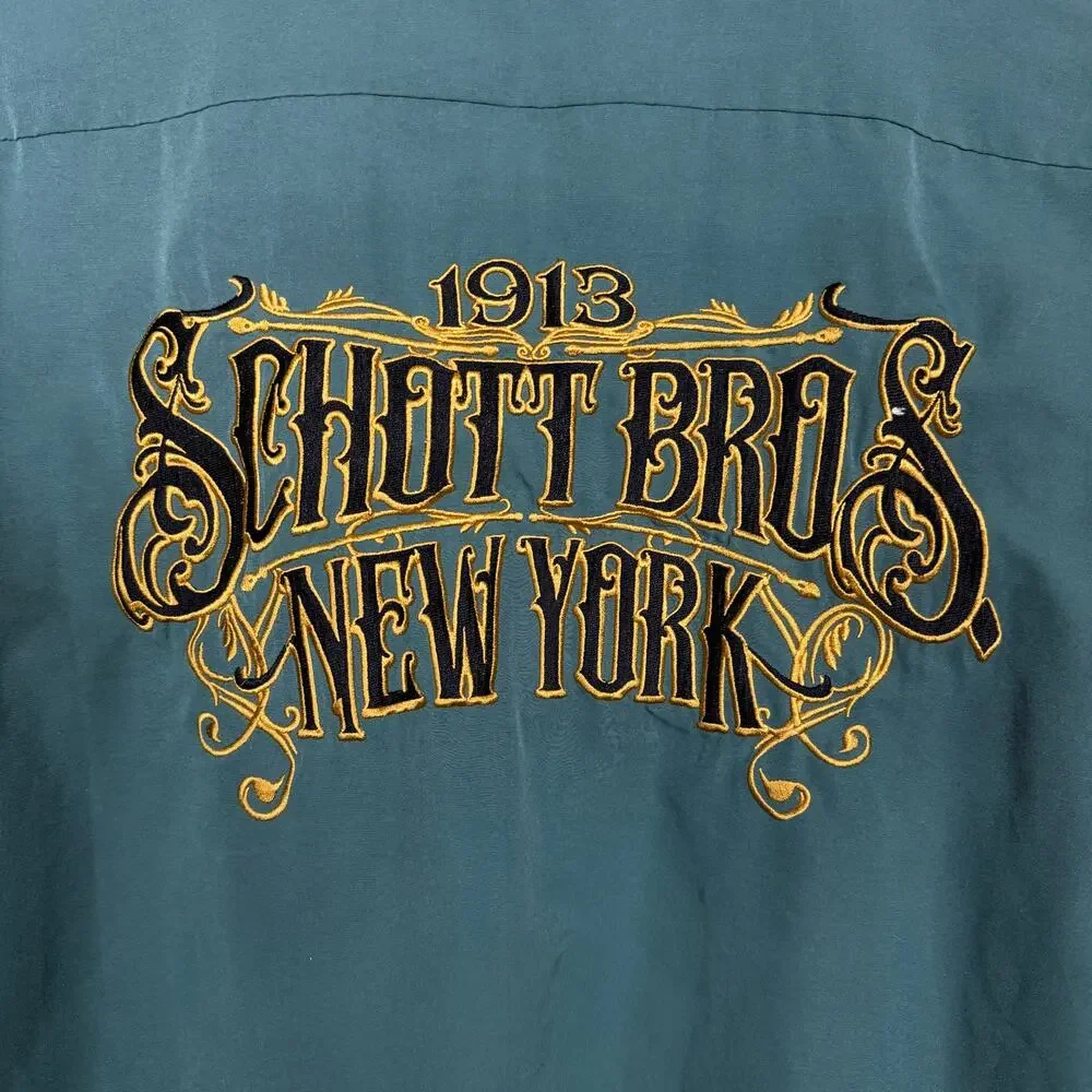 Schott Brothers NYC Long Sleeve Dark Green Embroidered Work Shirt Size L - Picture 2 of 10